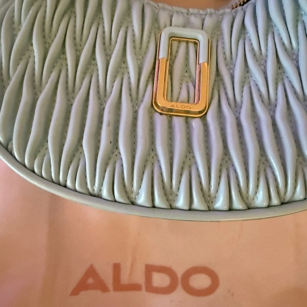 Aldo Sky Blue Quilted Shoulder Bag with Gold Chain